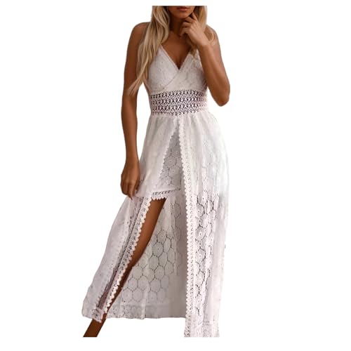 Damen V-Ausschnitt Ärmellos Strick Spitze Cutout Sling Maxikleid Rüschen Offener Rücken Unregelmäßiger Saum Vintage Partykleid Boho Solid Strandkleid Damen V-Ausschnitt Ärmellos Strick Spitze Cutout Sling Maxikleid Rüschen Offener Rücken Unregelmäßiger Saum Vintage Partykleid Boho Solid Strandkleid von Generic