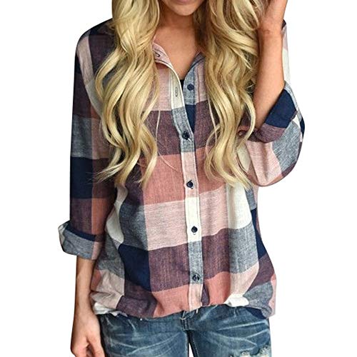 Damen V-Ausschnitt Blusen & Tuniken für Damen Bluse Kurzarm V-Ausschnitt Kariert Bluse Karo Shirt Langarm Einfarbig Hemd Elegant Frauen Shirt Hemdbluse Bluse Damenbluse Blusenshirt von Generic