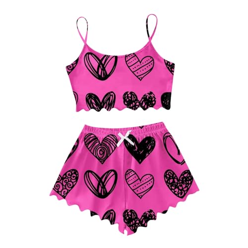 Damen Valentinstag Cami Schlafanzug Set Spaghettiträger Crop Top Short Sets Süßer Pyjama Set Sommer Schlafanzüge Schlafi Nachthemd von Generic