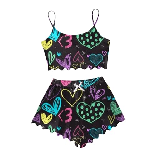 Damen Valentinstag Cami Schlafanzug Set Spaghettiträger Crop Top Short Sets Süßer Pyjama Set Sommer Schlafanzüge Schlafi Nachthemd von Generic