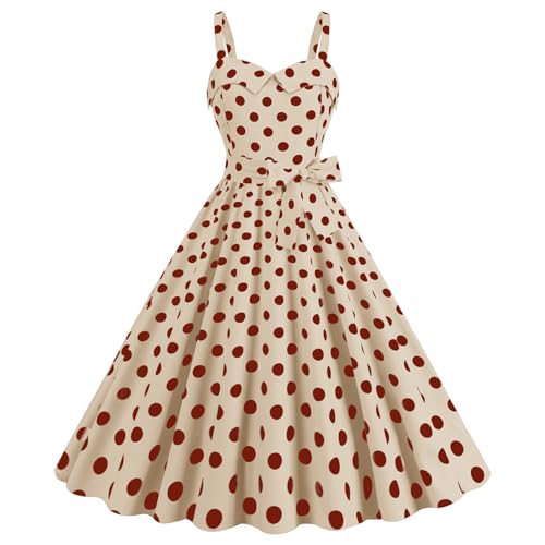 Damen Vintage Cocktailkleid Ärmellos Neckholder Polka Dots Retro Rockabilly Swing Kleid A Linie Faltenrock Knielang Hochzeit Festlich Abendkleid Ballkleid von Generic