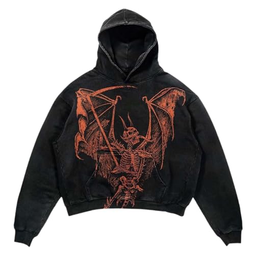 Damen Vintage Pullover Hoodie Kapuzenpullover Y2K Kapuze Gothic Casual Alphabet Blast Print Muster Sweatshirt Freizeit Streetwear Oversize mit Kapuze Hip-Hop Fashion Langarmshirt Pulli von Generic