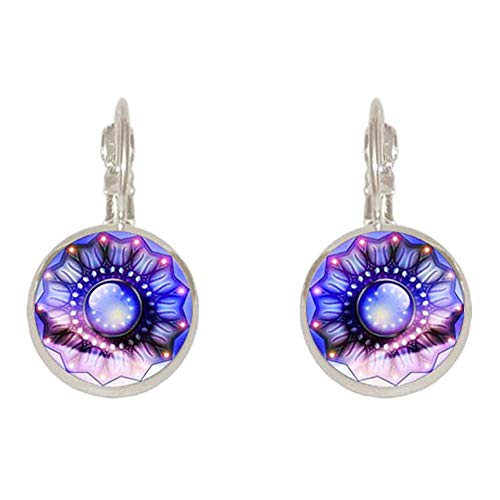 Damen Vintage Schmuck Geschenk Blume Motiv rund Anhänger Leverback Ohrringe – Silber hochwertig von Generic