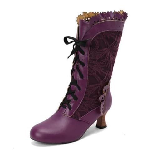 Damen Vintage Schnürstiefel Wadenhoch Mit Blumenstickerei Runde Spitze Mittlere Kittenabsätze Strapazierfähiges PU Leder Obermaterial Slip On,Braun,38.5 EU Damen Vintage Schnürstiefel Wadenhoch Mit Blumenstickerei Runde Spitze Mittlere Kittenabsätze Strapazierfähiges PU Leder Obermaterial Slip On,Braun,38.5 EU von Generic
