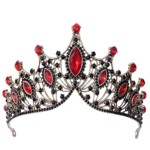 Damen Vintage Tiara Krone Königin Prinzessin Krone Hochzeit Party Haarschmuck Rot Schwarz von Generic
