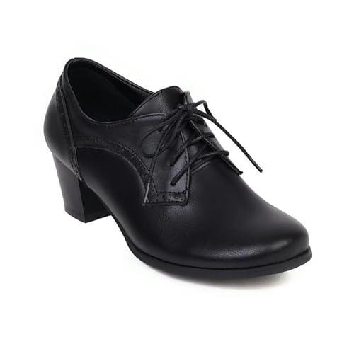 Damen Vintage kleine Lederschuhe Schuhe Leder Classic Lace Up Chunky Mid Heel Round Toe Dress Party Pump Schuhe von Generic