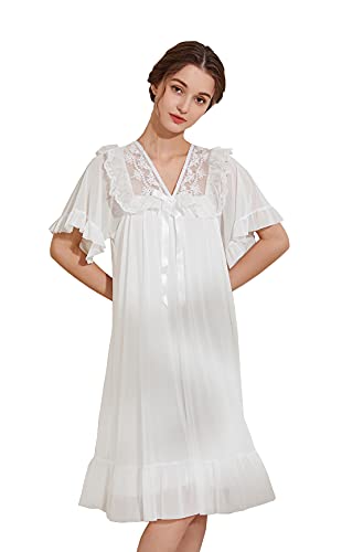 Damen Nachthemden sexy Vintage viktorianische Frauen Plus Größe Jahrgang Schlafanzüge Spitze Schlafen Kleid Prinzessin Stil Gaze Nachthemd Nacht Kleid Schwangere Frau Nachthemden (Weiss,XXL) von Generic