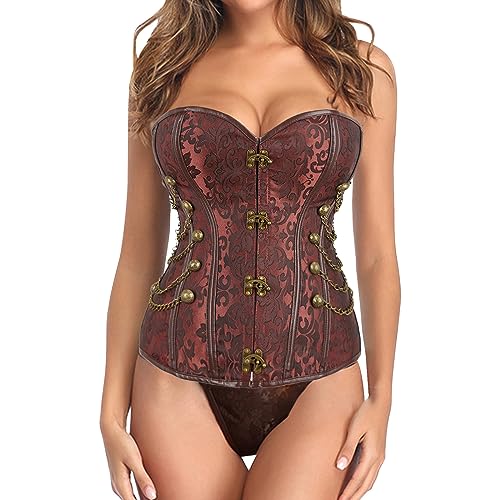 Damen Vollbrust Korsett - Top Gothic Corsage Vintage Corsagen Bustier Corsette Damen Unterbrust Satin Up Waist Cincher Corsage Shaper Bustier Langer Torso Baumwolle mit Sanduhr Körperformer Korsett von Generic