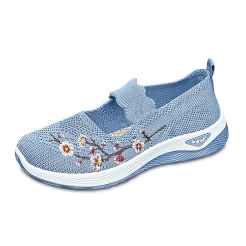 Damen Walkingschuhe Blumendruck Orthopädische Schuhe Leicht Sommerschuhe Vermascht Atmungsaktive Turnschuhe Slip on Sneaker Schuhe Damen Bequeme Sportschuhe Schlupfschuhe (Light Blue, 41) von Generic