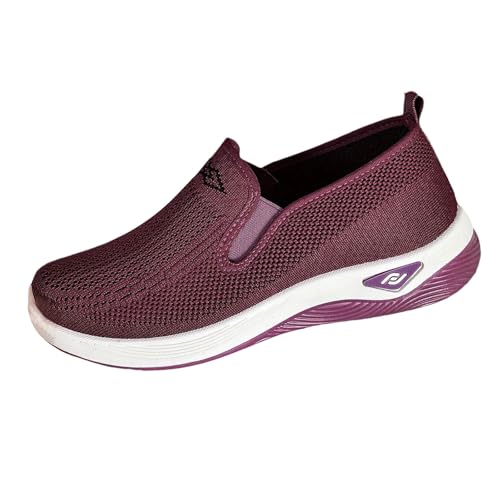 Damen Wanderschuhe Slip-On Sneakers orthopädische Turnschuhe mit Fußgewölbeunterstützung leichte Freizeitschuhe für Walking Alltag (Purple, 38) von Generic