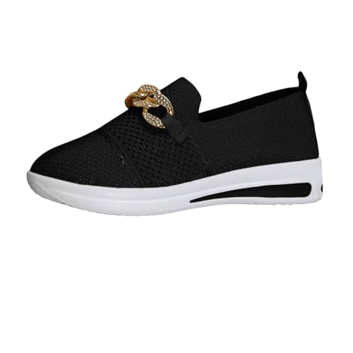 Damen Wanderschuhe bequem flach atmungsaktiv Freizeitschuhe für Arbeit Einkaufen Spazierengehen Gartenarbeit mit Rundkappe (Black, 42) von Generic