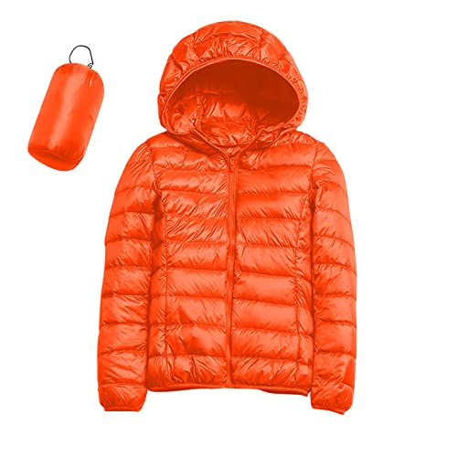 Damen Warm Wasserdicht Leichte Jacke Kapuze Winddicht Wintermantel mit Recycelter Isolierung Winter Slim Kurz Kapuze Warm Entendaunen Mantel Oberbekleidung Winter, Orange, 42 von Generic