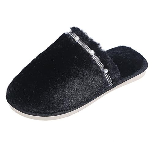 Damen Warme Hausschuhe mit Strass Gemütliche Winter Wärme Plüsch Pantoffeln Mode Damenhausschuhe rutschfeste Pantoletten Flauschige Hausschlappen Bequeme Slippers von Generic