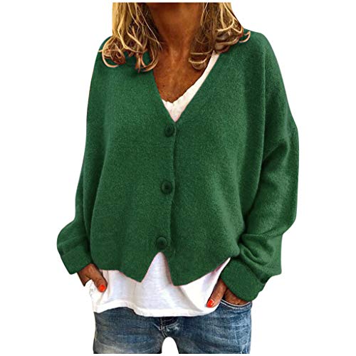 Damen Warme Pullover Top Mäntel Strickjacken Gänseblümchen Druck Langarm Sweatshirt V-Ausschnitt Cropped Elegant Pullover Top Strickjacken für Frauen Übergröße (03B-Armeegrün, XXXL) von Generic