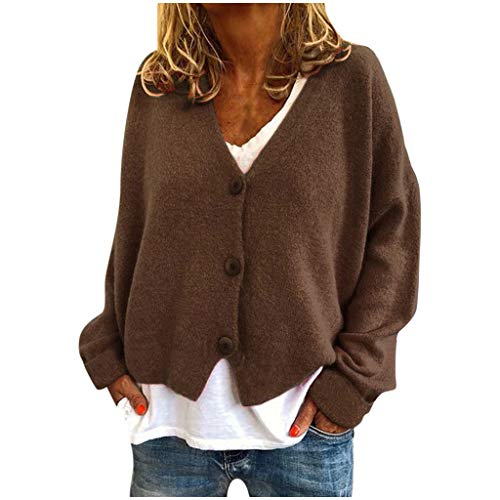 Damen Warme Pullover Top Mäntel Strickjacken Gänseblümchen Druck Langarm Sweatshirt V-Ausschnitt Cropped Elegant Pullover Top Strickjacken für Frauen Übergröße (03B-Braun, L) von Generic