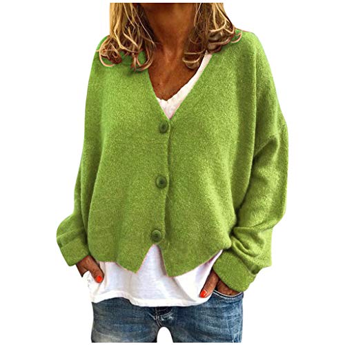 Damen Warme Pullover Top Mäntel Strickjacken Gänseblümchen Druck Langarm Sweatshirt V-Ausschnitt Cropped Elegant Pullover Top Strickjacken für Frauen Übergröße (03B-Mintgrün, XXXL) von Generic