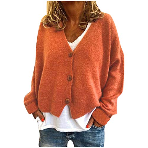 Damen Warme Pullover Top Mäntel Strickjacken Gänseblümchen Druck Langarm Sweatshirt V-Ausschnitt Cropped Elegant Pullover Top Strickjacken für Frauen Übergröße (03B-Orange, L) von Generic