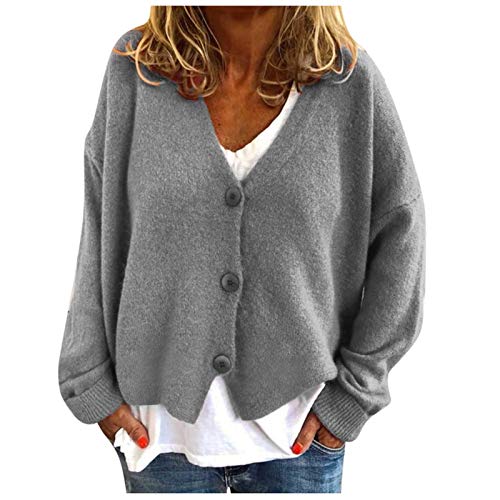 Damen Warme Pullover Top Mäntel Strickjacken Gänseblümchen Druck Langarm Sweatshirt V-Ausschnitt Cropped Elegant Pullover Top Strickjacken für Frauen Übergröße (03C-Grau, XL) von Generic