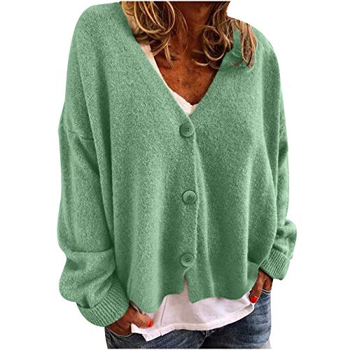 Damen Warme Pullover Top Mäntel Strickjacken Gänseblümchen Druck Langarm Sweatshirt V-Ausschnitt Cropped Elegant Pullover Top Strickjacken für Frauen Übergröße (03C-Grün, M) von Generic