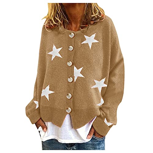 Damen Warme Pullover Top Mäntel Strickjacken Gänseblümchen Druck Langarm Sweatshirt V-Ausschnitt Cropped Elegant Pullover Top Strickjacken für Frauen Übergröße (03D-Khaki, XL) von Generic