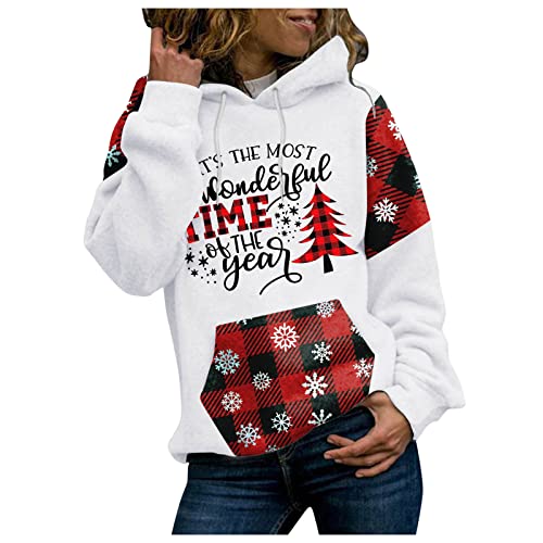 Damen Weihnachten Hoodie Sweatshirt Lustig Langarm Kapuzenpullover mit Weihnachtsmotive Lässig Drucken Weihnachtspullover mit Taschen Xmas Pullover Oversize Weihnachtshoody Oberteile Tops von Generic