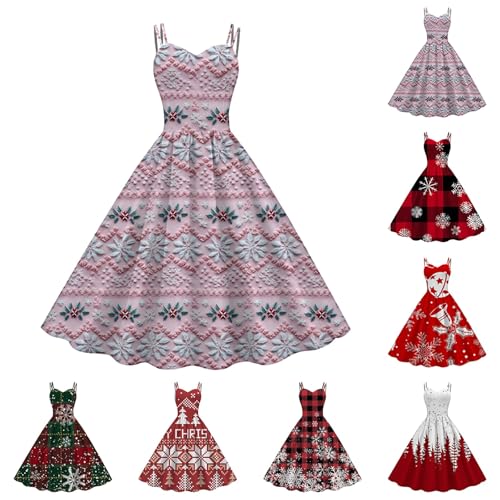 Damen-Weihnachten-Kleid, Bedruckt, V-Ausschnitt, Kurze Ärmel, schickes und besonderes Weihnachten-Kostüm​ Partykleid Kleid Rock von Generic