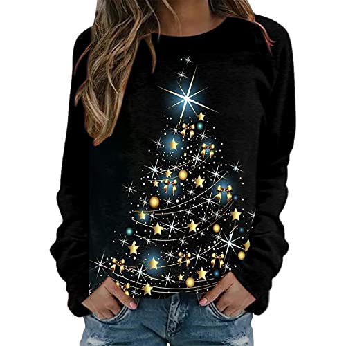Damen Weihnachtspullover Lustig Weicher Sweatshirt Weihnachtsbaum Druck Rundhals Pullover Ugly 2024 Weihnachtspulli Teenager Mädchen Herbst Winter Xmas Sweatshirt Oberteile von Generic