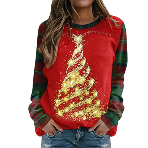 Damen Weihnachtspullover Pullover Sweatshirt Weihnachten 3D Schneemann Druck Top Lässig Langarm Casual Rundhals Shirt Mode Herbst und Winter Weihnachts Langarmshirt Xmas Pulli Oberteil (Gold-1, M) von Generic