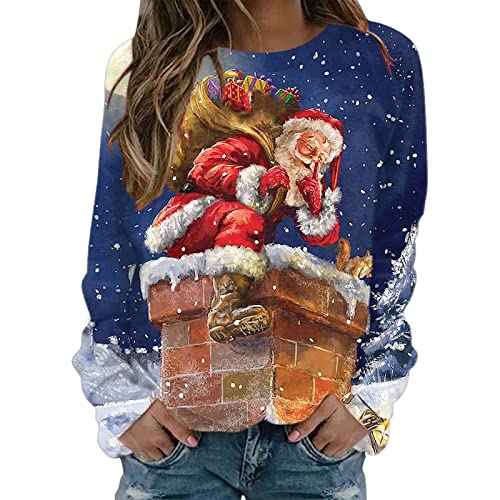 Damen Weihnachtspullover Pullover Sweatshirt Weihnachten 3D Schneemann Druck Top Lässig Langarm Casual Rundhals Shirt Mode Herbst und Winter Weihnachts Langarmshirt Xmas Pulli Oberteil (Khaki-5, L) von Generic