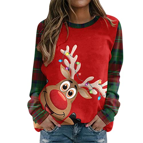 Damen Weihnachtspullover Pullover Sweatshirt Weihnachten 3D Schneemann Druck Top Lässig Langarm Casual Rundhals Shirt Mode Herbst und Winter Weihnachts Langarmshirt Xmas Pulli Oberteil (Wine-4, L) von Generic
