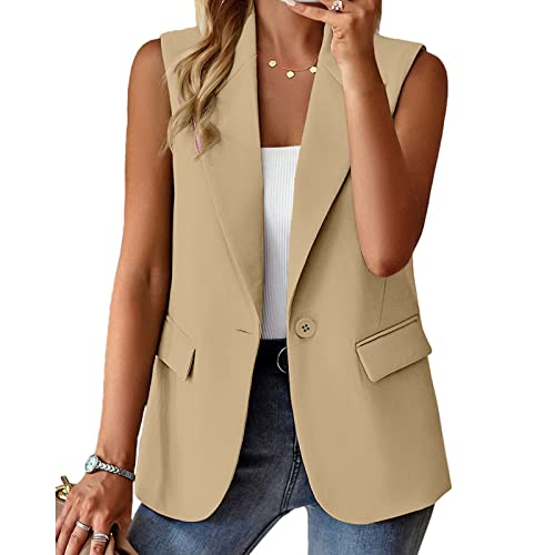 Damen Weste Ärmellos Blazer Jacke Elegant Einfarbig Kurze Gilet Tank Top mit Tasche von Generic