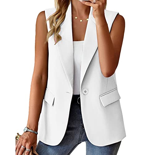 Damen Weste Ärmellos Blazer Jacke Elegant Einfarbig Kurze Gilet Tank Top mit Tasche von Generic