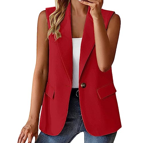 Damen Weste Ärmellos Blazer Jacke Elegant Einfarbig Kurze Gilet Tank Top mit Tasche von Generic