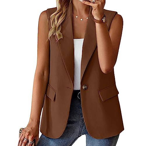 Damen Weste Ärmellos Blazer Jacke Elegant Einfarbig Kurze Gilet Tank Top mit Tasche von Generic