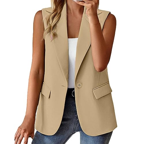 Damen Weste Ärmellos Blazer Jacke Elegant Einfarbig Kurze Gilet Tank Top mit Tasche von Generic