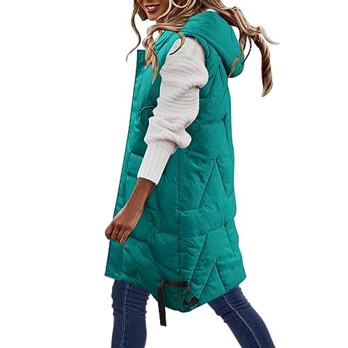 Damen Weste Lang Daunenweste Steppmantel Ärmellose Longweste Winter Warme Kapuzenjacke Leicht Daunenmantel Winterjacke Reißverschluss Softshelljacke Damenweste Hochzeit Mantel Outdoor Puffer Jacke von Generic