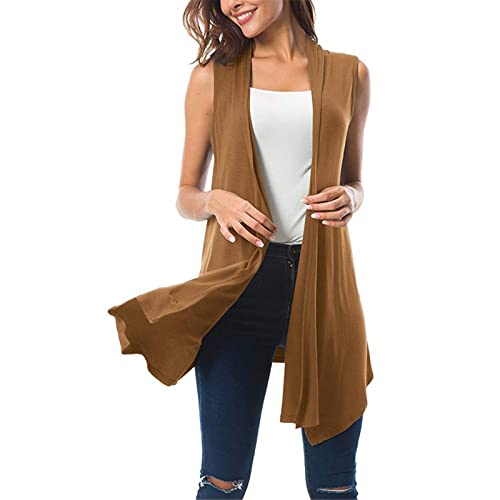 Damen Weste Sommer Leicht Lang - Ohne Ärmel Strickmantel Sommer Strickjacken Leicht Strick Cardigan Long Jacke Knöpfen Lange Mantel Dünn Elegant Festlich Strickjacke Ärmellos Lang von Generic
