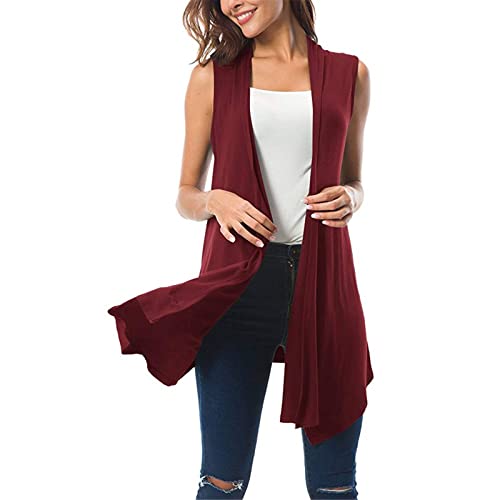 Damen Weste Sommer Leicht Lang - Ohne Ärmel Strickmantel Sommer Strickjacken Leicht Strick Cardigan Long Jacke Knöpfen Lange Mantel Dünn Elegant Festlich Strickjacke Ärmellos Lang von Generic