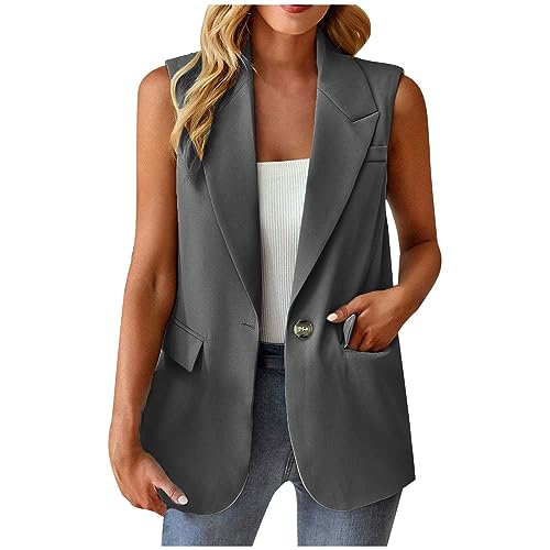 Damen Weste Sportlich Elegant Blazer Jacke Ärmellos Blazerjacke Anzug Festlich Freizeitanzug Winterjacke Offene Vorderseite Cardigan Sakko Arbeit Sweatblazer Hochzeit Damenblazer Anzüge Dunkelgrau M von Generic