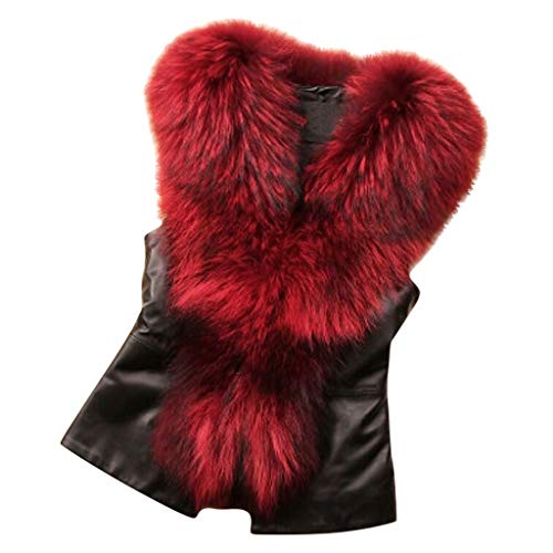 Damen Weste Winter Faux Pelz Weste Fellweste ÄRmellose Lang Jacke Mantel Mode PU Leder Pelzmantel Herbst Winter V-Ausschnitt Faux Fur Kunstfell Jacke mit Pelzkragen Outwear von Generic