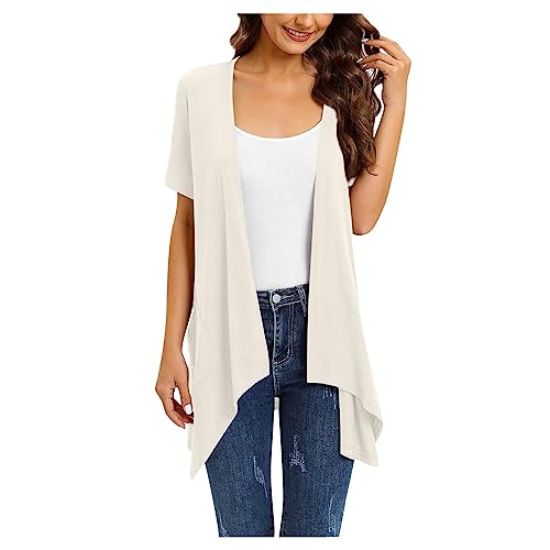 Damen Westen Lang Cardigan Lang Weiß Blusen Langarm Elegant Longtops Damen Lang, Vorne Offen Leichte Cardigan Shirtjacke Sommer Cover Up Strickmantel Strickjacke Dünne Baumwolle Große von Generic