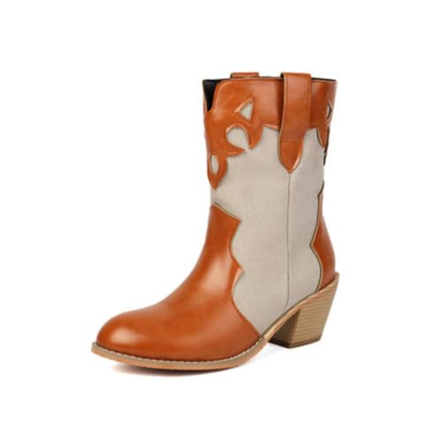 Damen Western Cowboy Stiefeletten Mit Aussparungen Runde Spitze Niedrige Klobige Absätze Strapazierfähiges PU Leder Leicht Anzuziehen Rodeo Schuhe,Gelb,35.5 EU Damen Western Cowboy Stiefeletten Mit Aussparungen Runde Spitze Niedrige Klobige Absätze Strapazierfähiges PU Leder Leicht Anzuziehen Rodeo Schuhe,Gelb,35.5 EU von Generic