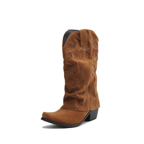 Damen Western Cowboystiefel Mittlere Wade Spitze Zehenpartie Genähtes Detail Slip On Chunky Blockabsatz Retro Stil Abendkleid Party Casual Arbeitsschuhe,Braun,38 EU Damen Western Cowboystiefel Mittlere Wade Spitze Zehenpartie Genähtes Detail Slip On Chunky Blockabsatz Retro Stil Abendkleid Party Casual Arbeitsschuhe,Braun,38 EU von Generic