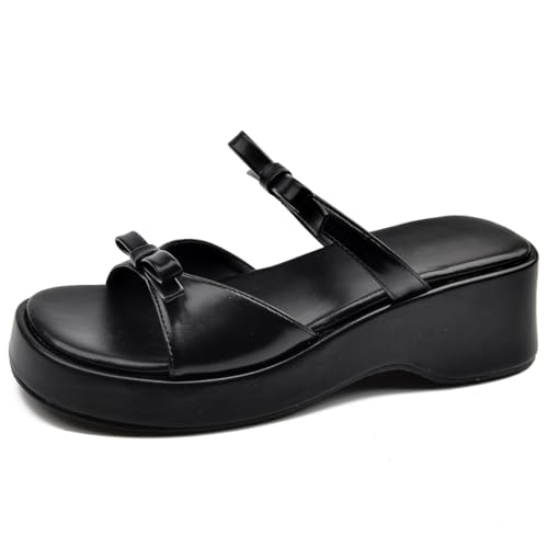 Damen Wide Fit Sandalette mit Plateau, Bequemer Keilabsatz für Geschwollene Füße,Schwarz,45 EU von Generic
