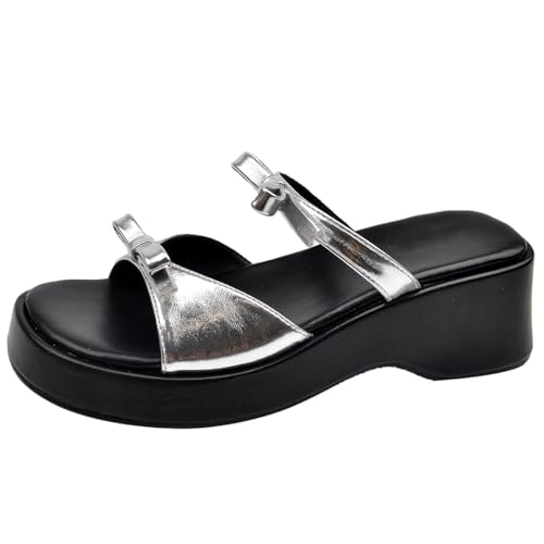 Damen Wide Fit Sandalette mit Plateau, Bequemer Keilabsatz für Geschwollene Füße,Silber,35 EU von Generic