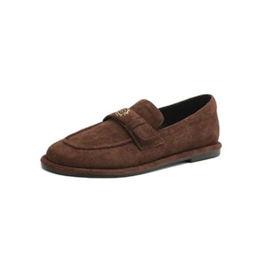 Damen Wildleder Runde Zehe Penny Loafers Geschlossene Zehe Niedrige Chunky Block Heel Slip On Arbeitskleid Flats,Braun,42.5 EU Damen Wildleder Runde Zehe Penny Loafers Geschlossene Zehe Niedrige Chunky Block Heel Slip On Arbeitskleid Flats,Braun,42.5 EU von Generic