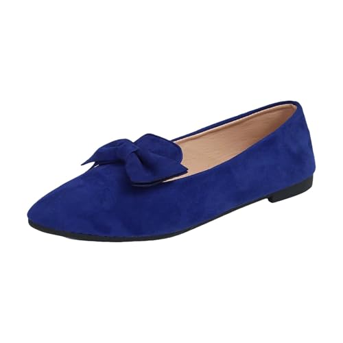 Damen Wildlederschuhe 𝐏enny Loafer orthopädische und Mit Fussbett Abendschuhe Weichbettung Freizeitschuhe Gepolsterte Schleife Ballerinaschuhe Spitze Blau Mokassins (Blue, 42) von Generic