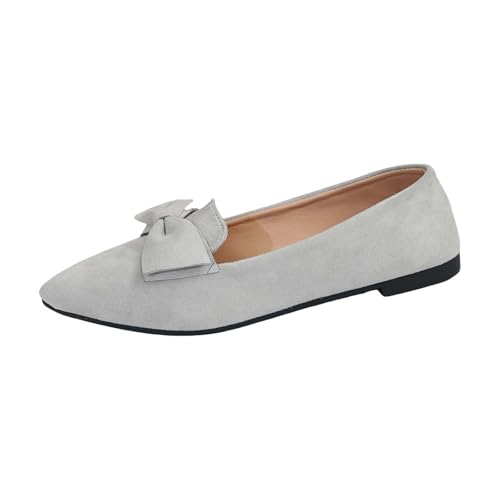 Damen Wildlederschuhe 𝐏enny Loafer orthopädische und Mit Fussbett Abendschuhe Weichbettung Freizeitschuhe Gepolsterte Schleife Ballerinaschuhe Spitze Blau Mokassins (Grey, 43) von Generic