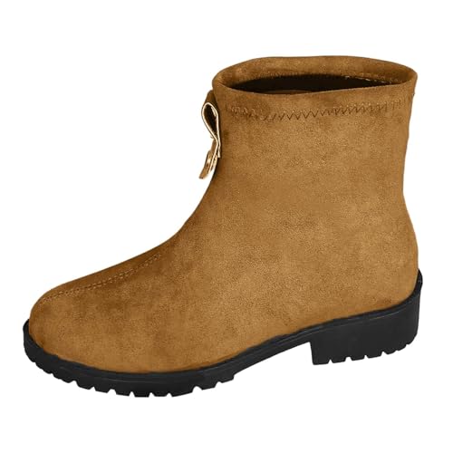 Damen Winter Chunky Heel Rundkopf Britische Retro Stiefel Kurze Stiefel für Frauen (Brown, 37) von Generic