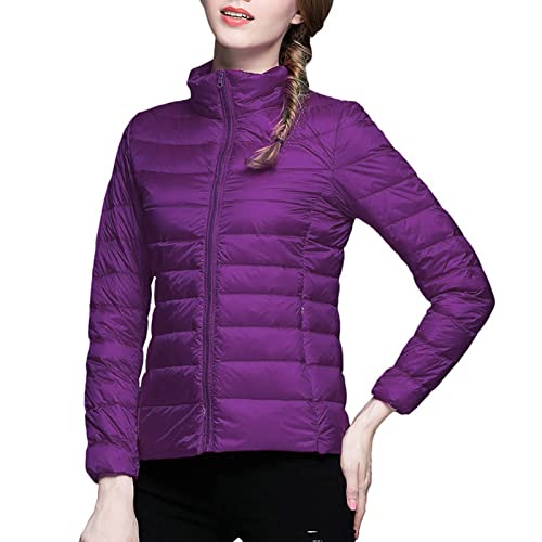 Damen Winter Dünner und leichter Daunenmantel Lässiger Daunenmantel Slim Steppjacke Damen Leichter Wollmantel, violett, 38 von Generic